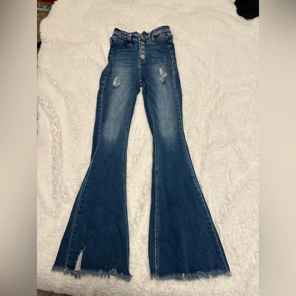 KanCan Flare High Rise Ripped Button Fly Jean - Picture 3 of 16